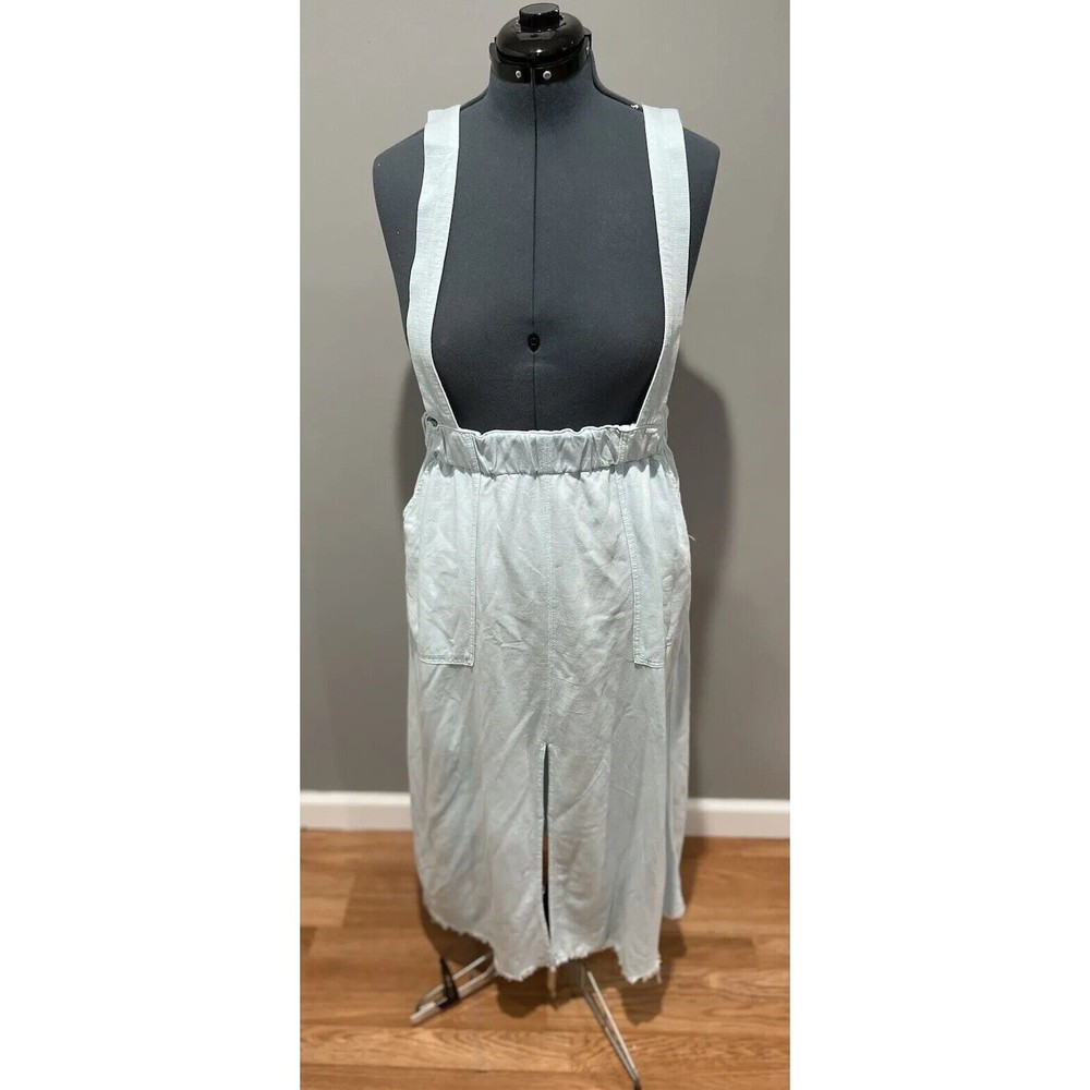 New Free People Baby Blue Cotton Front Slit Maxi Skirt Overalls Size Medium